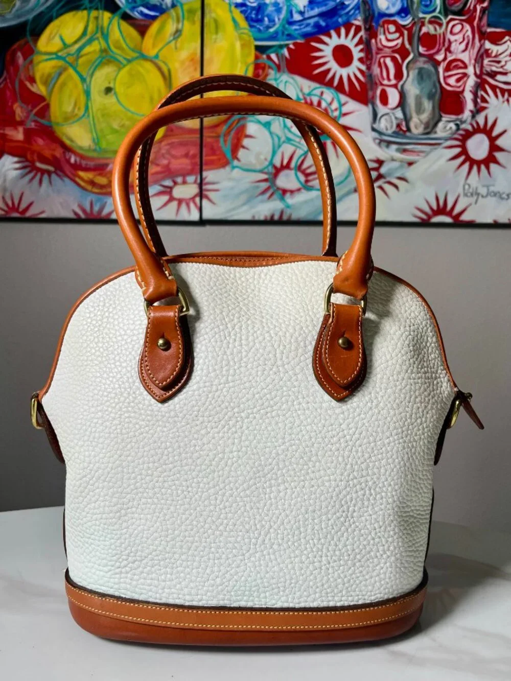 Dooney & Bourke Vintage AWL Norfolk Satchel White British Tan + COA